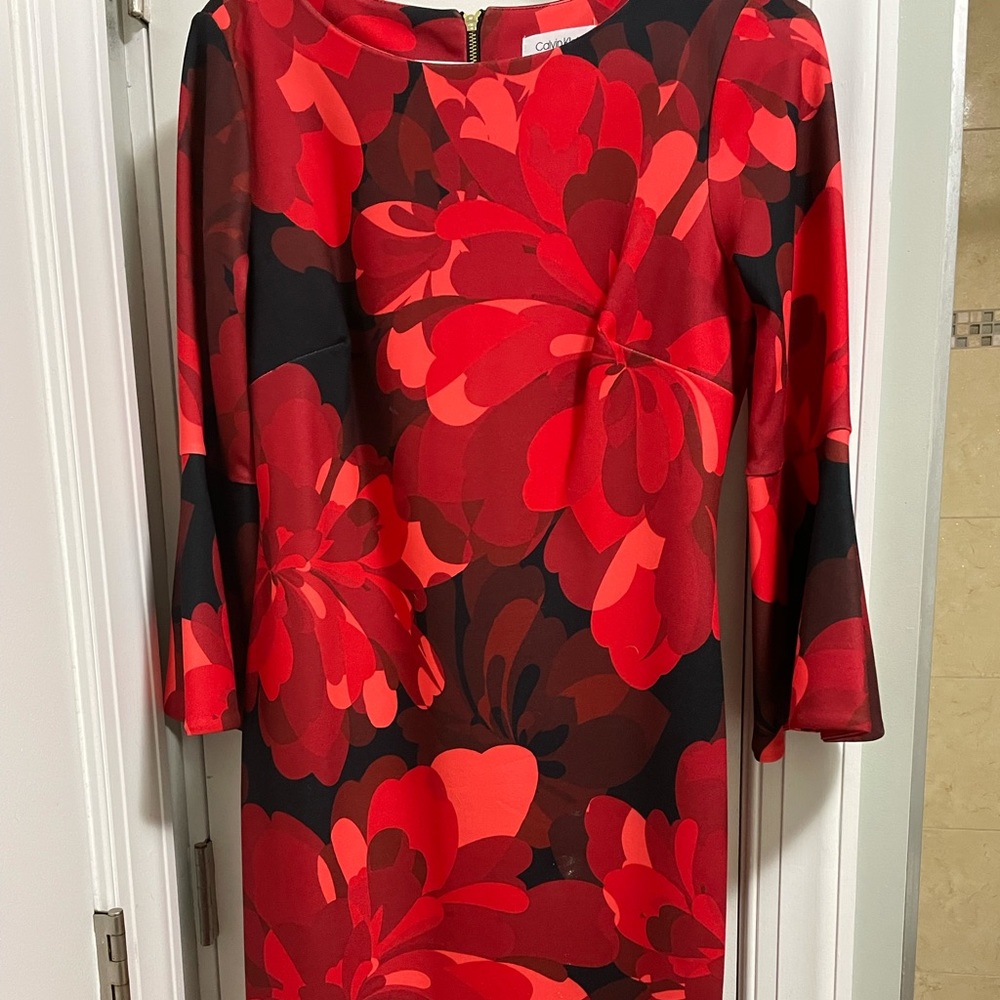 Calvin Klein red floral shift dress, 6